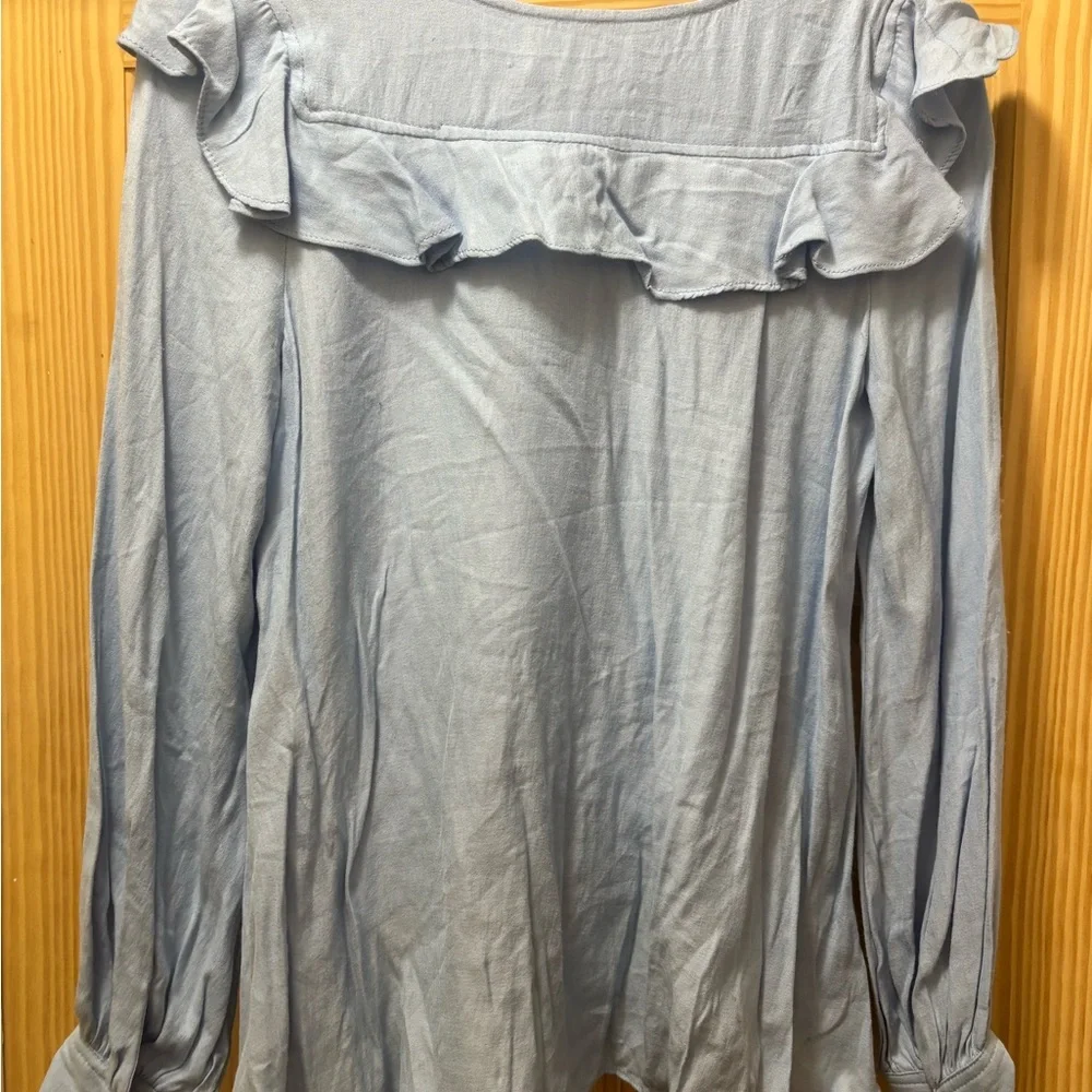 Max Studio Blue Ruffled Long Sleeve Blouse - Picture 6 of 7